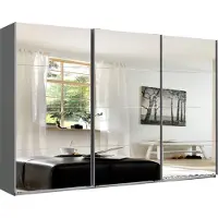 Wimex Schwebetürenschrank "England", grau (graphit, spiegel), B:313cm H:208cm T:65cm, Holzwerkstoff, Schränke, Schwebetürenschrank, 3-türig, mit vollverspiegelter Schrankfront, in diversen Breiten