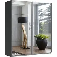 Wimex Schwebetürenschrank "England", grau (graphit, spiegel), B:180cm H:236cm T:65cm, Holzwerkstoff, Schränke, Schwebetürenschrank, 2-türig, mit vollverspiegelter Schrankfront, in diversen Breiten