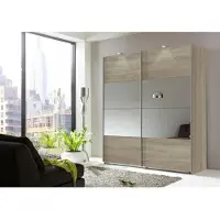 Wimex Schwebetürenschrank "Easy", braun (struktureichefarben hell, spiegel), B:135cm H:210cm T:65cm, Schränke, Schwebetürenschrank, mit Teilspiegel