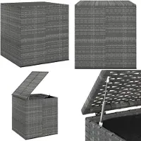 vidaXL Garten Kissenbox PE Rattan 100x97,5x104 cm Grau - Kissenbox - Kissenboxen - PE-Rattan-Kissenbox - Aufbewahrungsbox