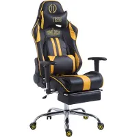 CLP Gaming Bürostuhl LIMIT mit Polsterung und Kunstlederbezug I Gamingstuhl mit Metallgestell I Höhenverstellbarer Schreibtischstuhl, Farbe: schwarz/gelb, Fußablage: mit Fußablage