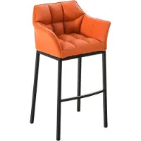 CLP Barhocker mit Lehne Damaso, Barstuhl gepolstert mit Kunstlederbezug, Vierfußgestell aus Metall, Tresenhocker bis 240 kg belastbar, Farbe: orange, Gestellfarbe: schwarz