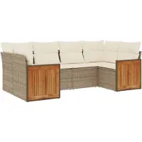 The Living Store 6-tlg. Garten-Sofagarnitur mit Kissen Beige Poly Rattan