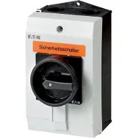Eaton 207334 Sicherheitsschalter, P1, 32 A, 3-polig + N, HALT-Funktion, mit schwarzem Drehgriff und Sperrkranz, abschließbar in 0-Stellung mit