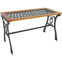 Mojawo Gusseisen Gartentisch Outdoortisch Holz Glasplatte Natur 98x46xH56cm