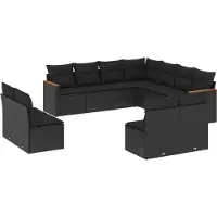 The Living Store 11-tlg. Garten-Sofagarnitur mit Kissen Schwarz Poly Rattan