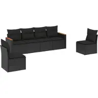The Living Store 6-tlg. Garten-Sofagarnitur mit Kissen Schwarz Poly Rattan