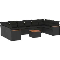The Living Store 11-tlg. Garten-Sofagarnitur mit Kissen Schwarz Poly Rattan