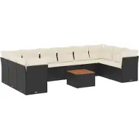 The Living Store 11-tlg. Garten-Sofagarnitur mit Kissen Schwarz Poly Rattan