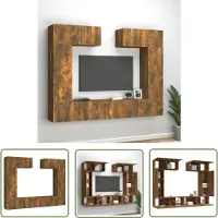The Living Store 6-tlg. TV-Schrank-Set Räuchereiche Holzwerkstoff