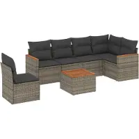The Living Store 7-tlg. Garten-Sofagarnitur mit Kissen Grau Poly Rattan
