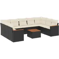 The Living Store 10-tlg. Garten-Sofagarnitur mit Kissen Schwarz Poly Rattan