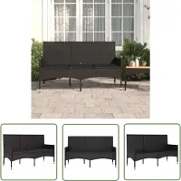 The Living Store Gartenbank 3-Sitzer mit Kissen Schwarz Poly Rattan