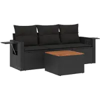 The Living Store 4-tlg. Garten-Sofagarnitur mit Kissen Schwarz Poly Rattan