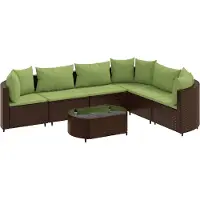 The Living Store 7-tlg. Garten-Sofagarnitur mit Kissen Braun Poly Rattan