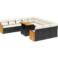 The Living Store 11-tlg. Garten-Sofagarnitur mit Kissen Schwarz Poly Rattan