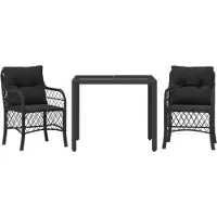 The Living Store 3-tlg. Bistro-Set mit Kissen Schwarz Poly Rattan