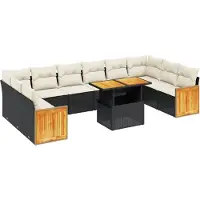 The Living Store 11-tlg. Garten-Sofagarnitur mit Kissen Schwarz Poly Rattan