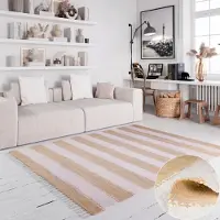 Otto Home Teppich "Benja", beige (beige, weiß), B:160cm H:10mm L:230cm, Baumwolle, Polyester, Teppiche, Teppich, Handweb Teppich, gestreift, 90% Baumwolle, handgewebt, mit Fransen