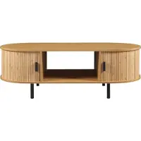 En.casa Couchtisch ‘Tvedestrand’ mit 2 Schiebetüren Metallbeine 120 x 55 x 40 cm Natur