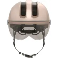 ABUS Stadthelm HUD-Y ACE - stylischer Fahrradhelm mit Visier und magnetischem, aufladbarem LED-Rücklicht - für Damen und Herren - Beige, Größe S (51-55 cm)