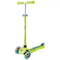 Globber PRIMO PLUS LIGHTS – Tretroller Kinder, 120/80mm, ABEC 9, 3-rädrig, höhenverstellbar, LED-Leuchtrollen, lime grün