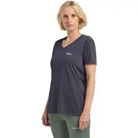 Jack Wolfskin T-Shirt "0", Damen, Gr. XS, grau (graphite, cool grau), Obermaterial: 100% Polyester, normal, V-Ausschnitt, Shirts T-Shirt, mit V-Ausschnitt, Kurzarm, aus Polyester, normale Passform