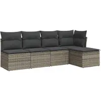 The Living Store 5-tlg. Garten-Sofagarnitur mit Kissen Grau Poly Rattan