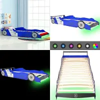 vidaXL Kinderbett mit LED im Rennwagen Design 90 x 200 cm Blau - Kinderbett - Kinderbetten - Bett - Betten