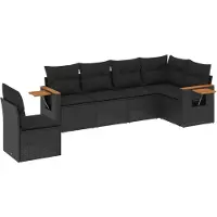 The Living Store 6-tlg. Garten-Sofagarnitur mit Kissen Schwarz Poly Rattan