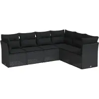 The Living Store 6-tlg. Garten-Sofagarnitur mit Kissen Schwarz Poly Rattan