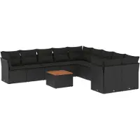 The Living Store 11-tlg. Garten-Sofagarnitur mit Kissen Schwarz Poly Rattan