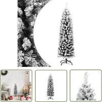 The Living Store Künstlicher Weihnachtsbaum Schlank mit Schnee Grün 120 cm PVC