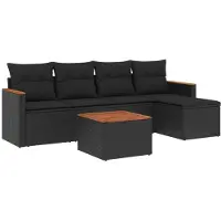 The Living Store 6-tlg. Garten-Sofagarnitur mit Kissen Schwarz Poly Rattan