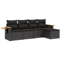 The Living Store 5-tlg. Garten-Sofagarnitur mit Kissen Schwarz Poly Rattan