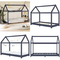 vidaXL Kinder Bettgestell Grau Massivholz Kiefer 80 x 160 cm - Kinder Bettrahmen - Kinder-Bettgestell - Kinder-Bettgestelle - Kinderbett