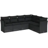 The Living Store 6-tlg. Garten-Sofagarnitur mit Kissen Schwarz Poly Rattan