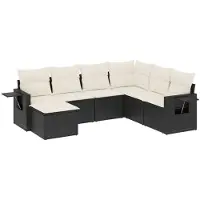 The Living Store 7-tlg. Garten-Sofagarnitur mit Kissen Schwarz Poly Rattan