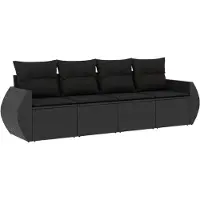 The Living Store 4-tlg. Garten-Sofagarnitur mit Kissen Schwarz Poly Rattan