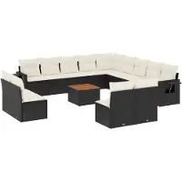 The Living Store 14-tlg. Garten-Sofagarnitur mit Kissen Schwarz Poly Rattan