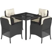 The Living Store 5-tlg. Garten-Essgruppe mit Kissen Schwarz Poly Rattan