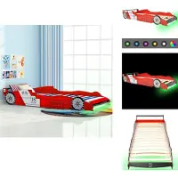 vidaXL Kinderbett mit LED im Rennwagen-Design 90 x 200 cm Rot - Baby- & Kleinkinderbetten
