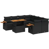 The Living Store 9-tlg. Garten-Sofagarnitur mit Kissen Schwarz Poly Rattan