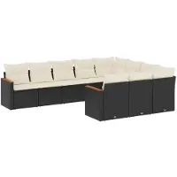 The Living Store 10-tlg. Garten-Sofagarnitur mit Kissen Schwarz Poly Rattan