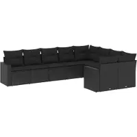 The Living Store 9-tlg. Garten-Sofagarnitur mit Kissen Schwarz Poly Rattan