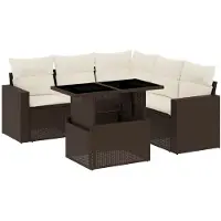 The Living Store 6-tlg. Garten-Sofagarnitur mit Kissen Braun Poly Rattan