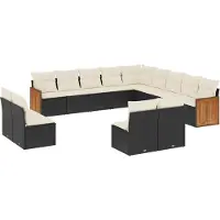 The Living Store 13-tlg. Garten-Sofagarnitur mit Kissen Schwarz Poly Rattan