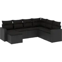 The Living Store 7-tlg. Garten-Sofagarnitur mit Kissen Schwarz Poly Rattan