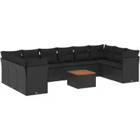 The Living Store 11-tlg. Garten-Sofagarnitur mit Kissen Schwarz Poly Rattan