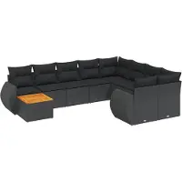 The Living Store 10-tlg. Garten-Sofagarnitur mit Kissen Schwarz Poly Rattan